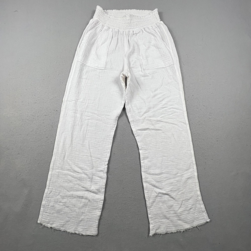 Sincerely Jules Gauze Pants Womens L White Cotton Smocked Beach Boho SJ22174H1W